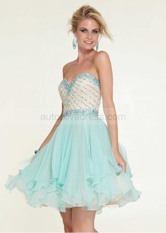 Strapless Sweetheart Beaded Short Chiffon Prom Dress